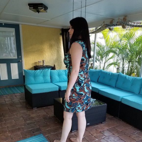 Connected Apparel Womens Brown and Blue Dress Size 8 - Picture 2 of 5